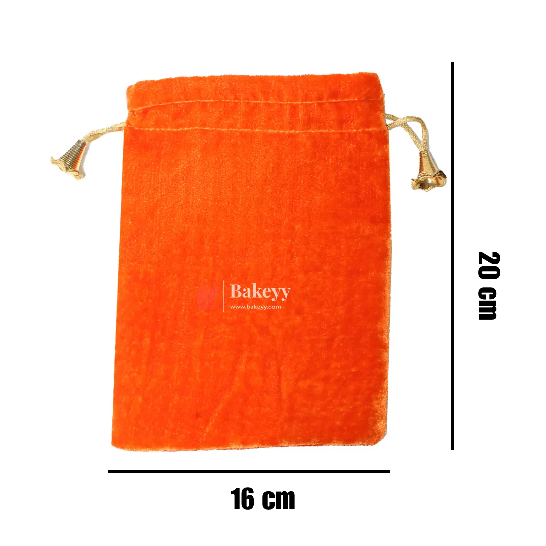16x20 cm | Velvet Drawstring Potli Bag | Orange  Colour | Pack of 10 | Luxurious Gift & Storage Pouch |