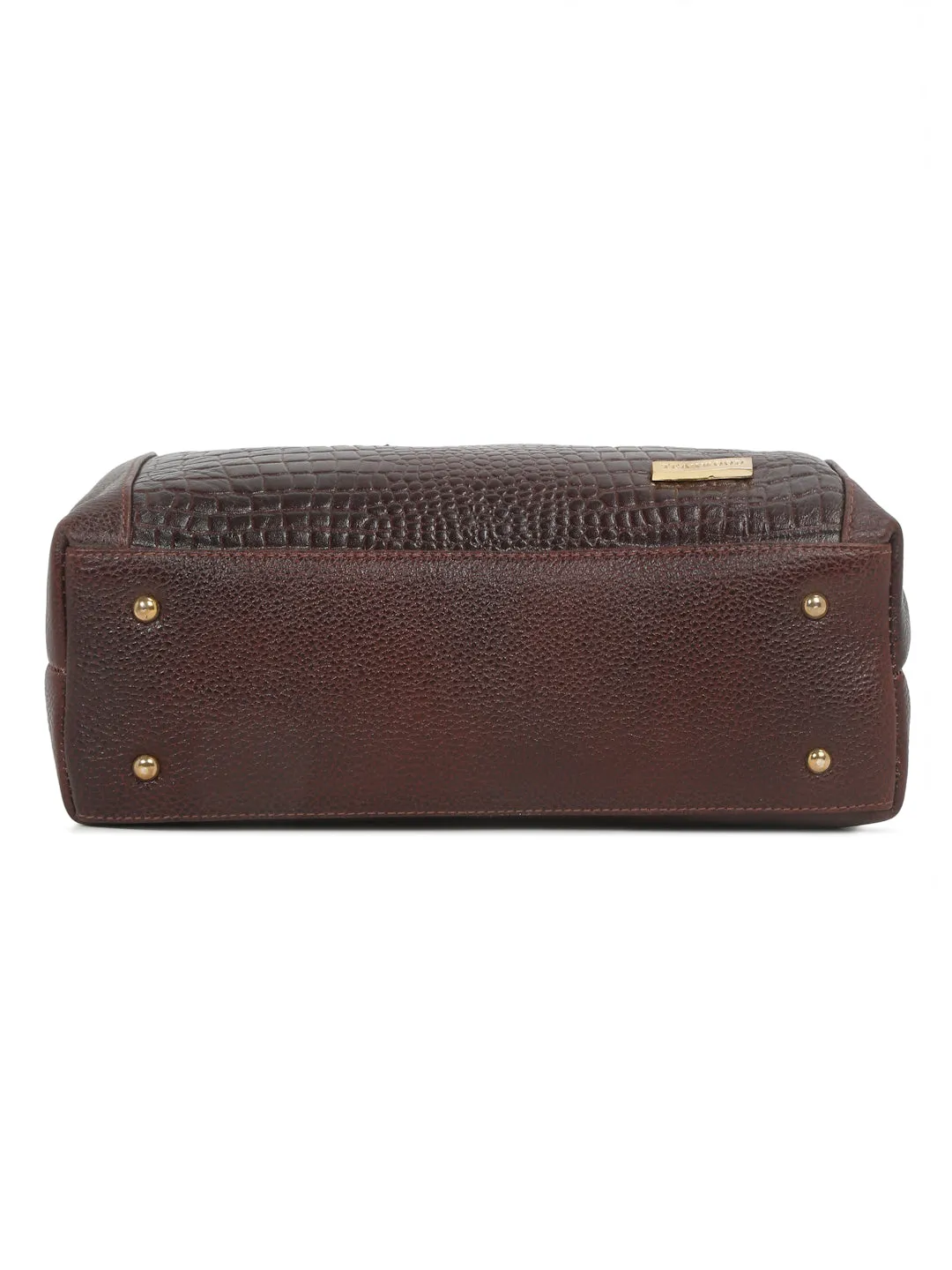 Women Brown Texture Leather Structured Handheld Bag